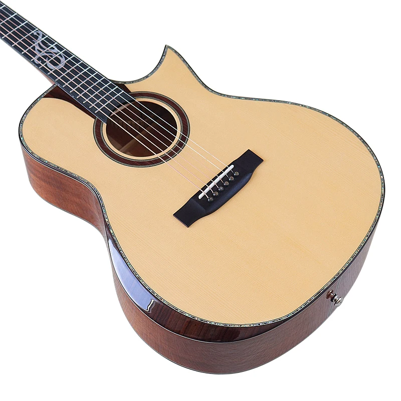 Acoustic Guitar Full Solid Wood 41 Inch Guitar Sharp Angel High Gloss 6 String Folk Guitar with Radian Corner Professional