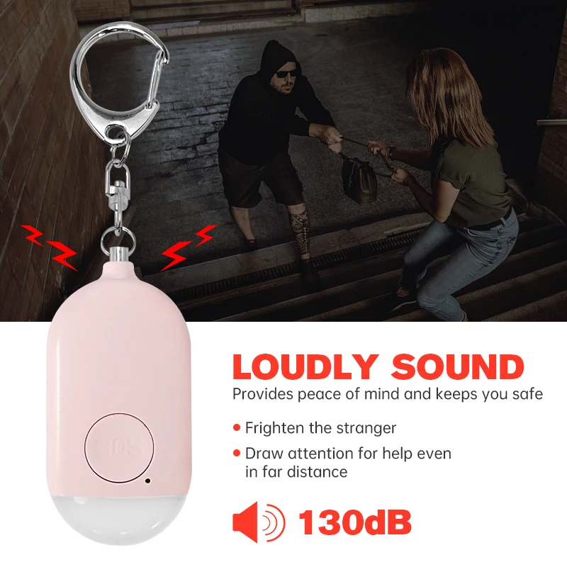 Personal SOS Defense Alarm 130dB With LED Light Rechargeable Self Defense Woman Safety Alarm Key Chain Emergency Anti-Attack New