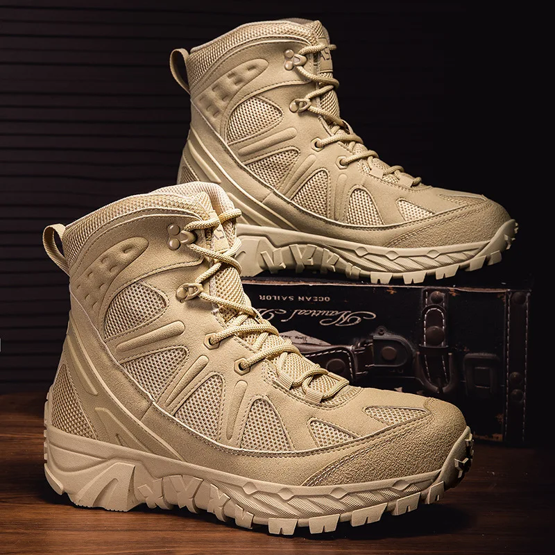 

New Tactical Boots Men's Hiking Shoes Large Size Breathable Anti Slip Wear-resistant Outdoor Camping Desert Sports Walking Shoes