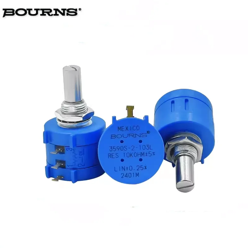 

1pcs， 10-turn potentiometer，BOURNS，3590S-2-103L 102L 202L 502L 203L 104L，2W，3Pin，Rotate 3600 degrees， Axis diameter 6.4 mm