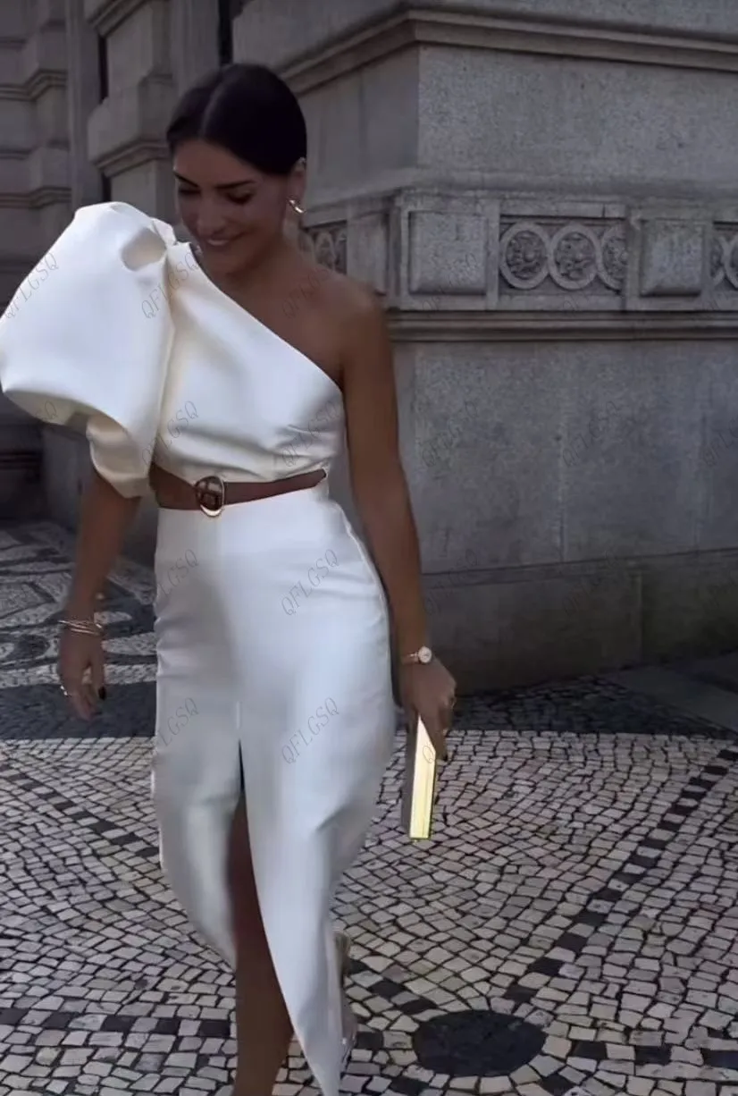 Robe de soirée longue en Satin pour femmes, Couture, fendue sur le devant, asymétrique épaule dénudée, robe formelle élégante, nouvelle collection