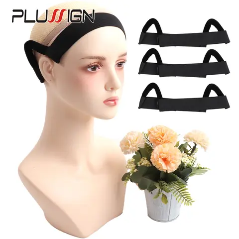 Plussign 조절식 가발 머리띠, 귀 행어 포함, 가발용 블랙 탄성 밴드, 귀 행어, 3cm 3.5cm, 10 개