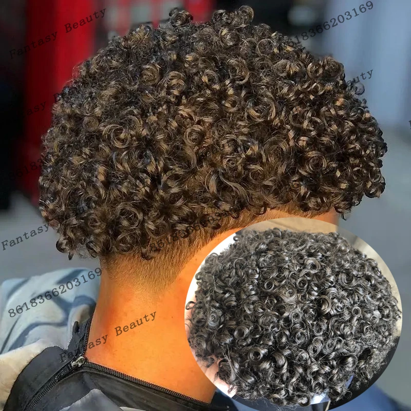 Undetectable 12mm/15mm Curly 100% Human Hair Man's Wigs 120Density Strong Top Mono Mesh Base Men Toupee Durable Brown Hairpieces