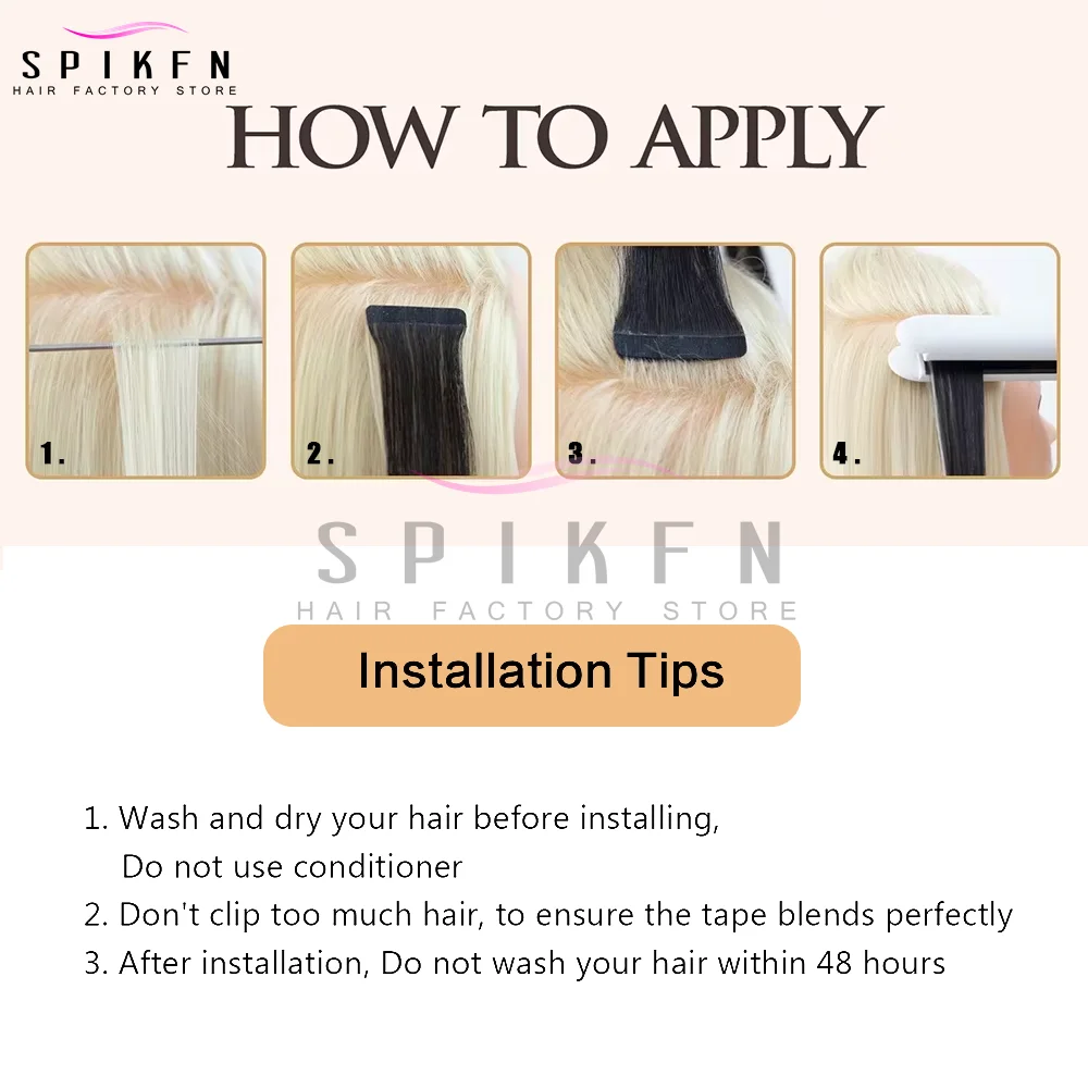 12-24인치 인모 테이프 익스텐션, 심리스 내추럴 스트레이트, 20개/팩, 30g 테이프, 금발, 간편 착용