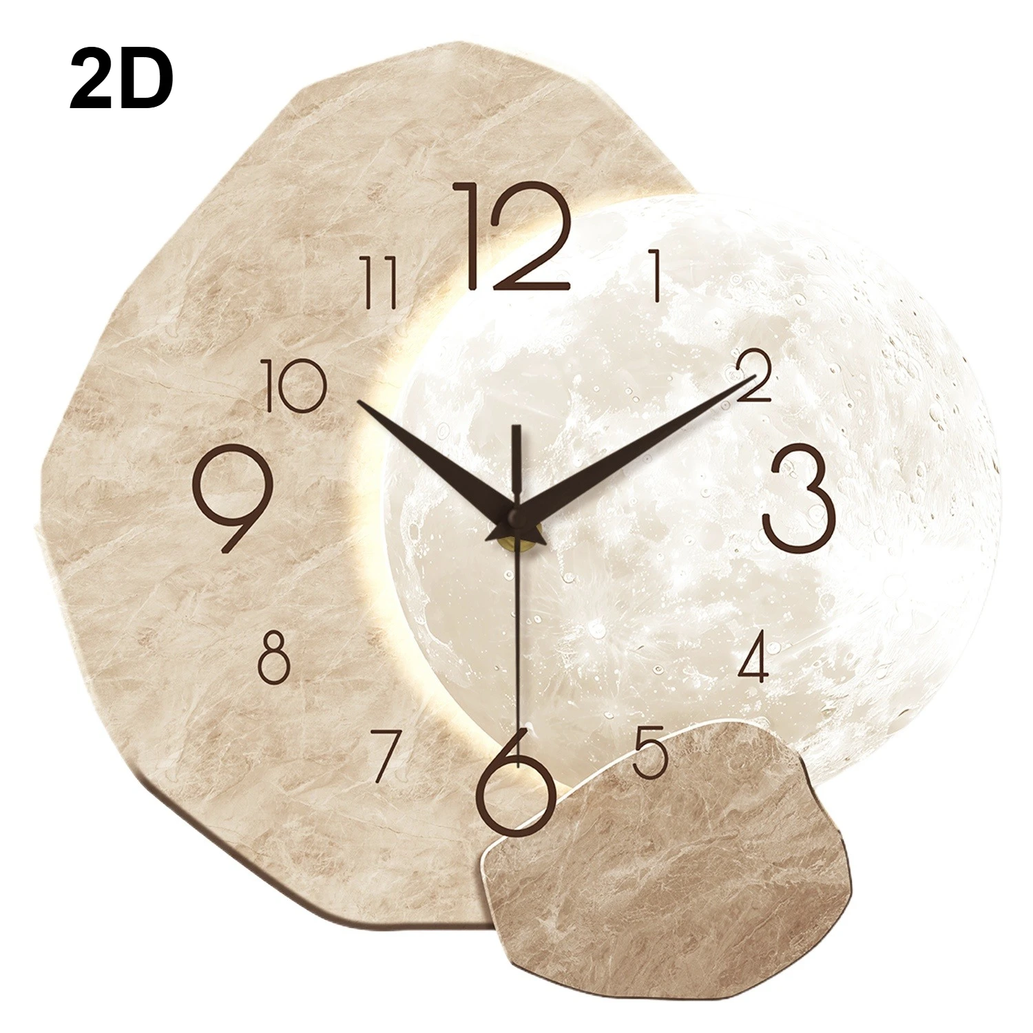 Acrylic Wall Clock 2D Printing Imitation Light Design Moon Shape Silent Quartz Clock Simple Art Acrylic Clocks Decor for Bedroom