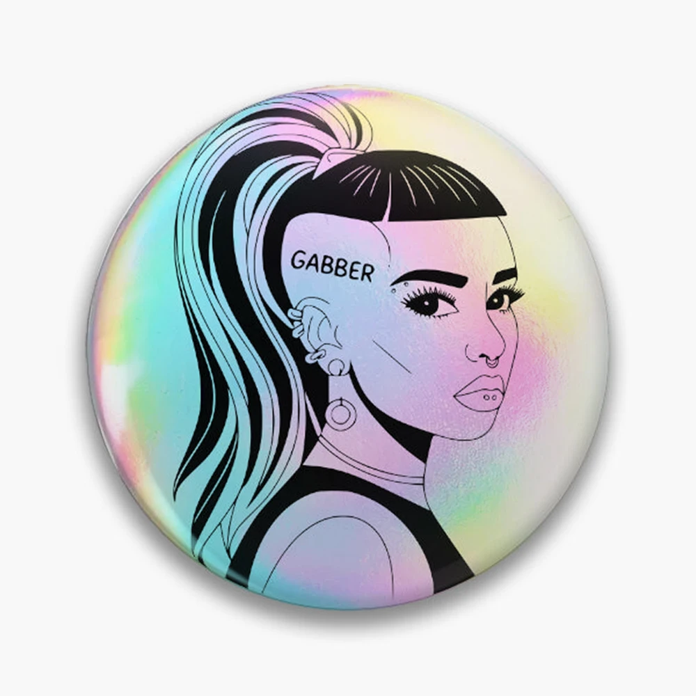 Gabber Girl Hardcore Rave Aesthetic – Bold Underground Style Pin Holographic Star Heart Pin Brooches Laminated Button Fashion Ac