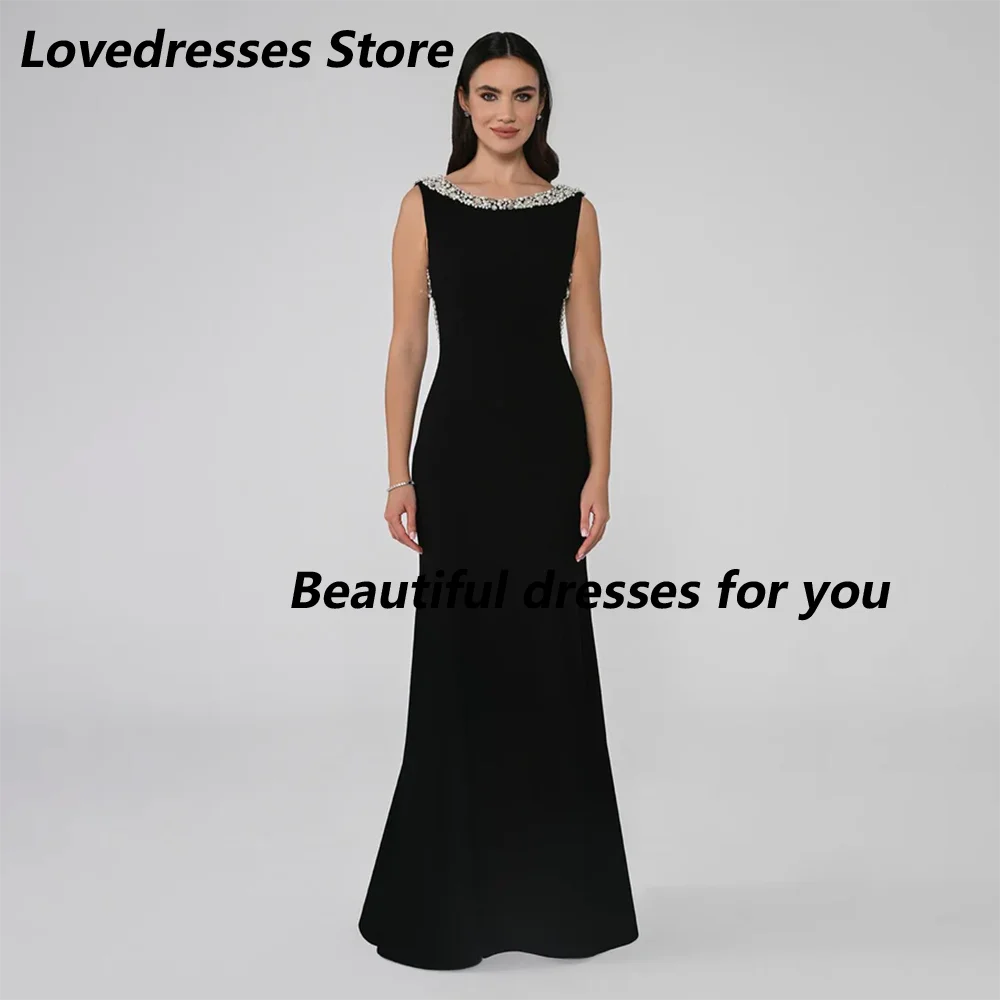 

Customized Black Evening Dress Scoop Neck Crystal Backless Sexy Prom Gowns Long Mermaid Saudi Arabian Formal Party Dresses 2025
