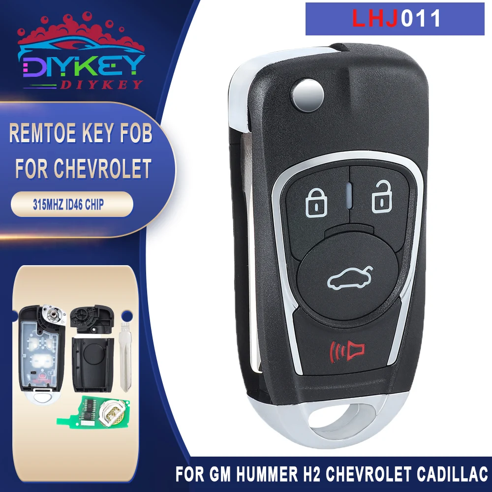 DIYKEY LHJ011 Upgraded Remote Key 4 Button 315MHz ID46 Chip Fob for GM Hummer H2 Chevrolet Cadillac Escalade