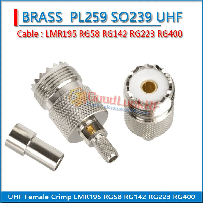 

PL259 SO239 SL16 M UHF Female Window Crimp RG58 RG142 RG223 RG400 LMR195 Cable 50ohm Straight Copper RF Connector Adapters