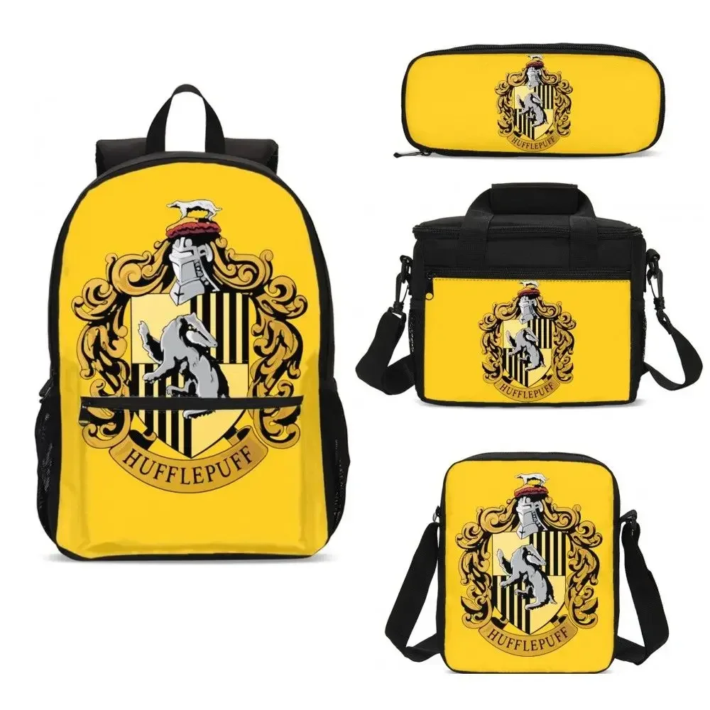 4 Pcs/set Hogwarts Four Houses Anime Outing Computer Backpack Lunch Bag Student Pencil Case Gryffindor Backpack Holiday Gifts