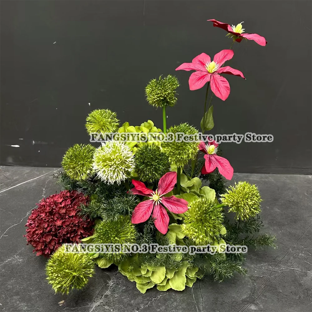 

Luxury NEW Red & Green Artificial Floral Arrangement - Clematis & Hydrangea Wedding Table Centerpiece for Party Stage Decoration