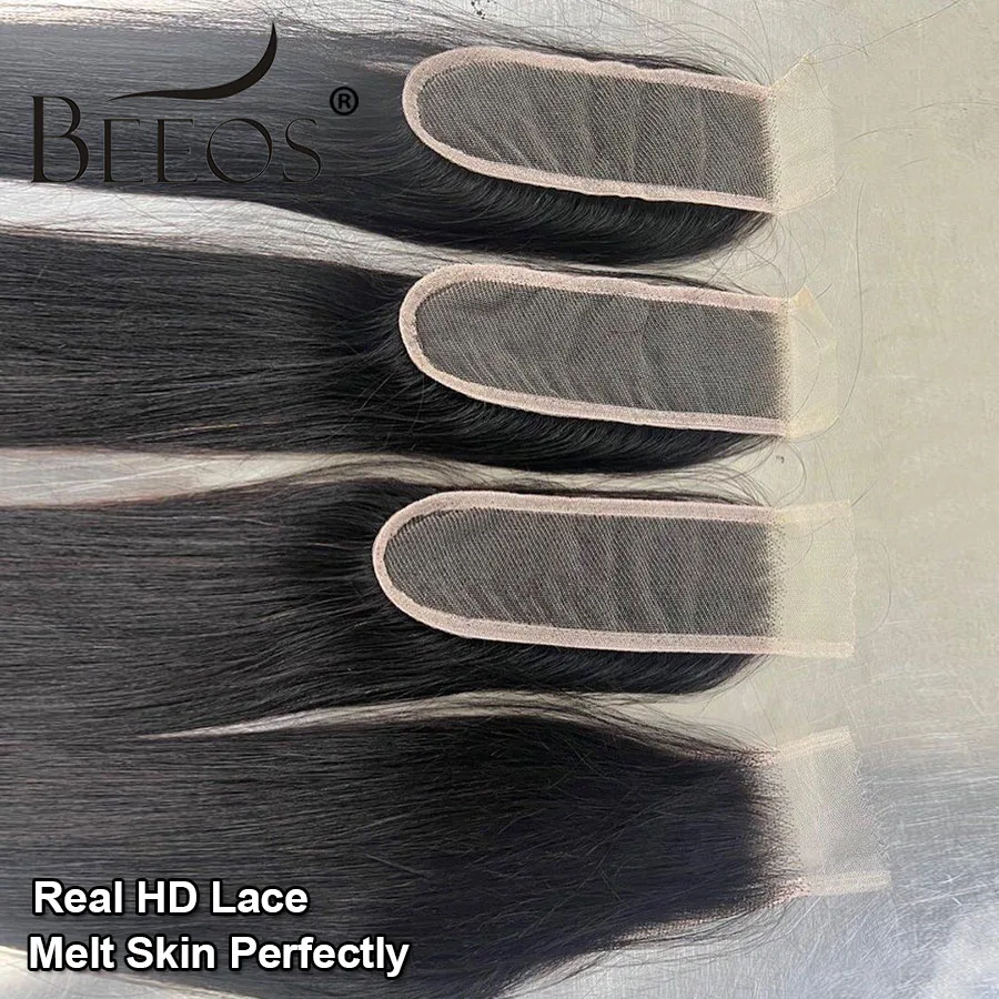 BEEOS Real 2x6 HD chiusura in pizzo solo dritto 6in separazione profonda capelli umani Pre pizzicati per le donne capelli vergini brasiliani naturali