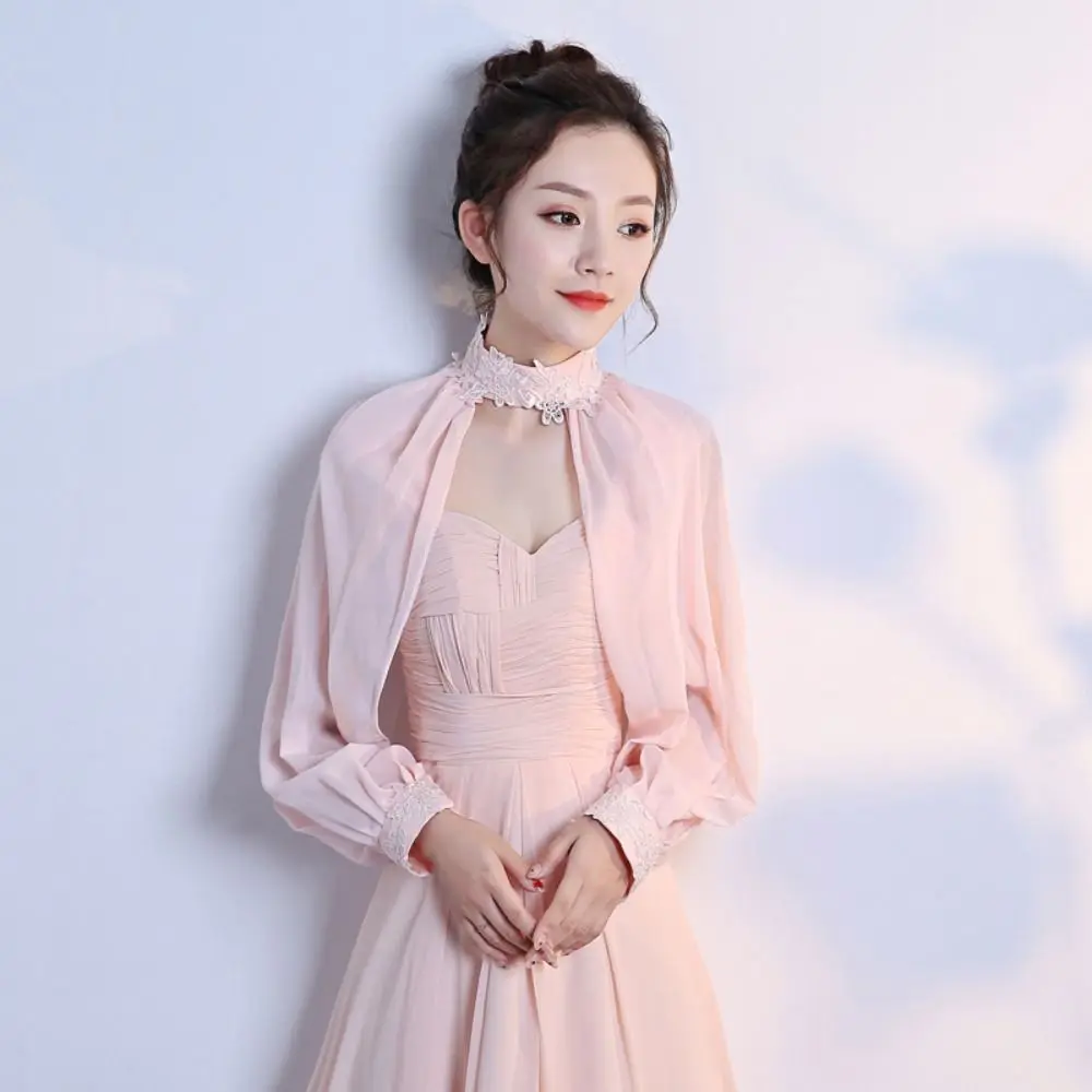 

Женская элегантная свадебная накидка с длинным рукавом, мягкая накидка, свадебная шаль, вечерняя накидка для выпускного вечера, шифоновая шаль, накидка для невесты