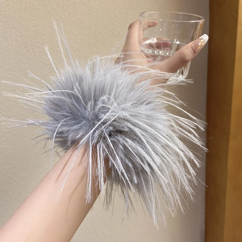 Plush Big Feather Hair Rope Elastic Hair Band Oversized Large Intestine Hair Ring Ponytail Fluffy Warm Hair Scrunchies Headwear