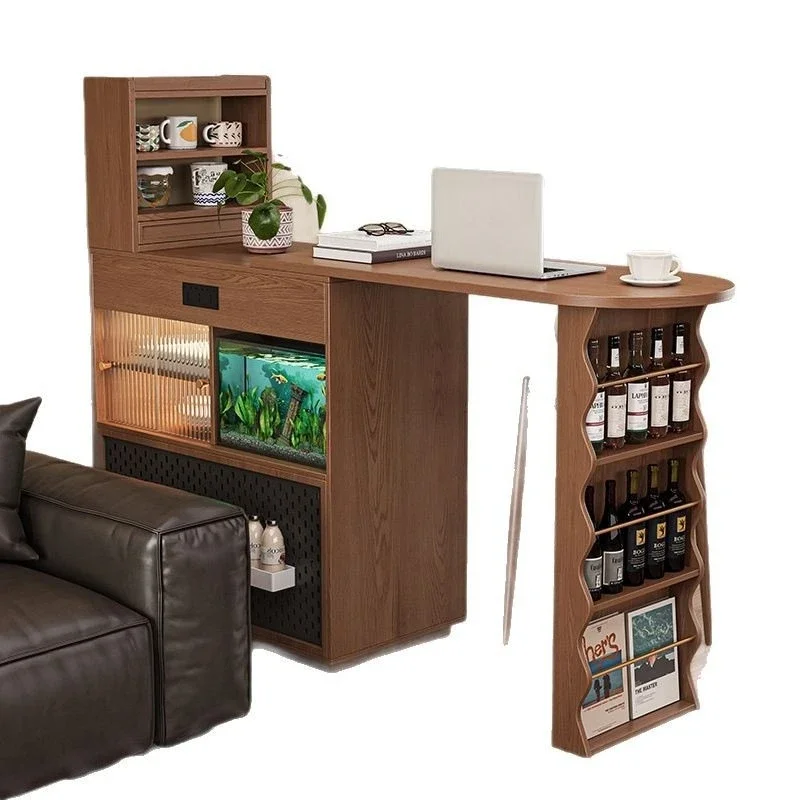 

All solid wood bar table, dining side cabi net, integr ated Japanese-style retrac table dining table