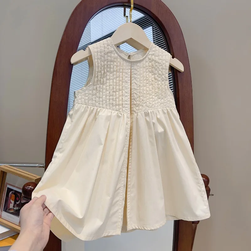 2 3 4 5 6 8 Years Cute Girls Dress 2024 Summer New Concise Style Solid Color Sleeveless Fashion Princess Dress For Kids