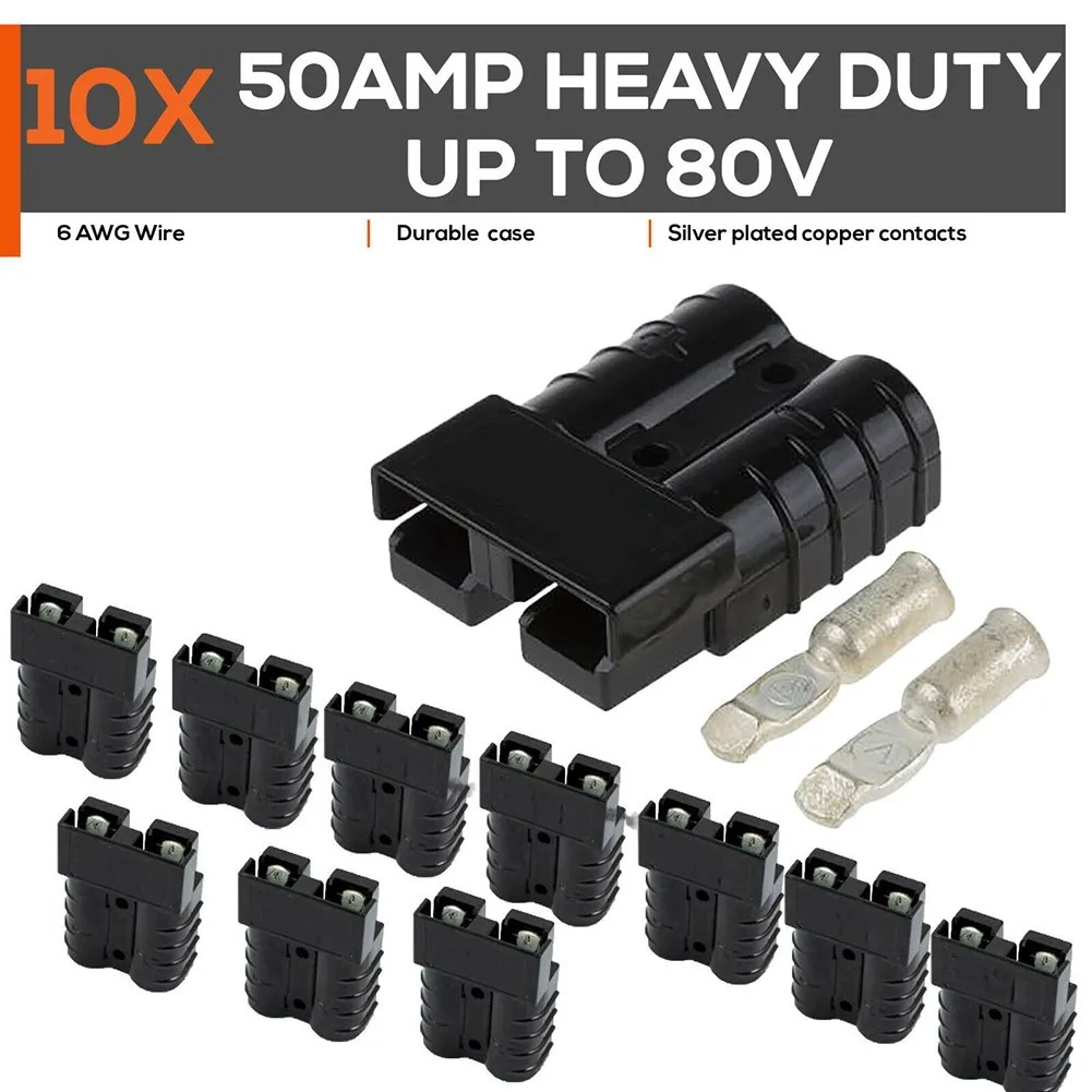 10PCS 50 Amp Two-Pole DC Power Connector for 12-24V Solar Energy 4WD Refrigeration Installations 6AWG Wire Rated 600V