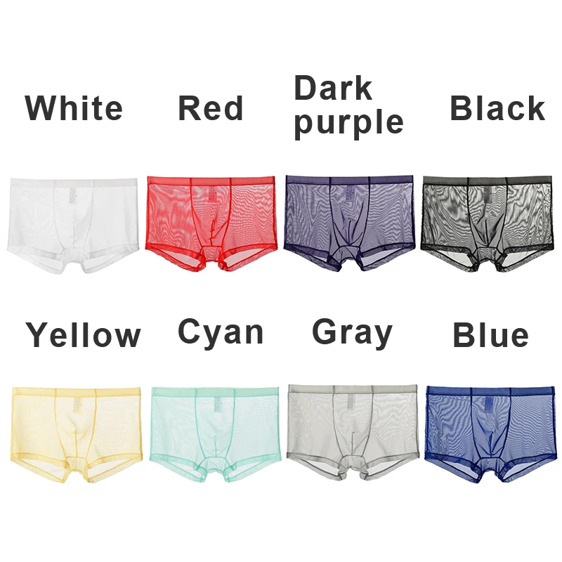 Men Sexy Transparent Boxers Summer Thin Mesh Underwear Breathable Seamless Panties Male Mid-rise Mesh Ice Silk Briefs Underpants