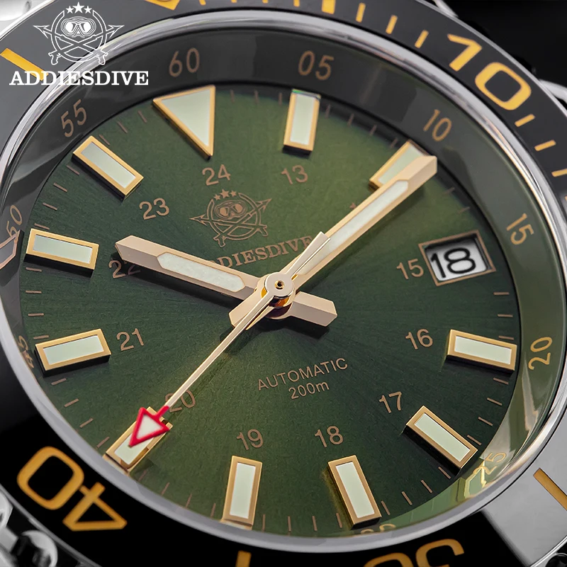 ADDIESDIVE นาฬิกาผู้ชายอัตโนมัติ 40 มม.ซูเปอร์ลูมินัสกระจกแซฟไฟร์ 200M กันน้ำ 316L สแตนเลสแฟชั่นนาฬิกาดำน้ำชาย
