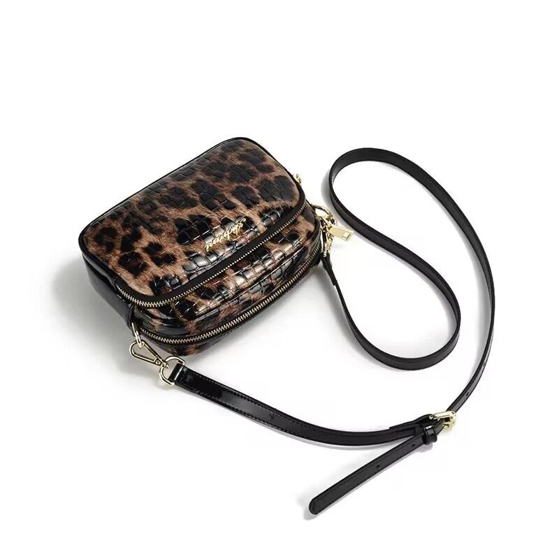 Aidrani  Fashionable leopard print single shoulder crossbody women\'s bag, made of cowhide material, round small bag