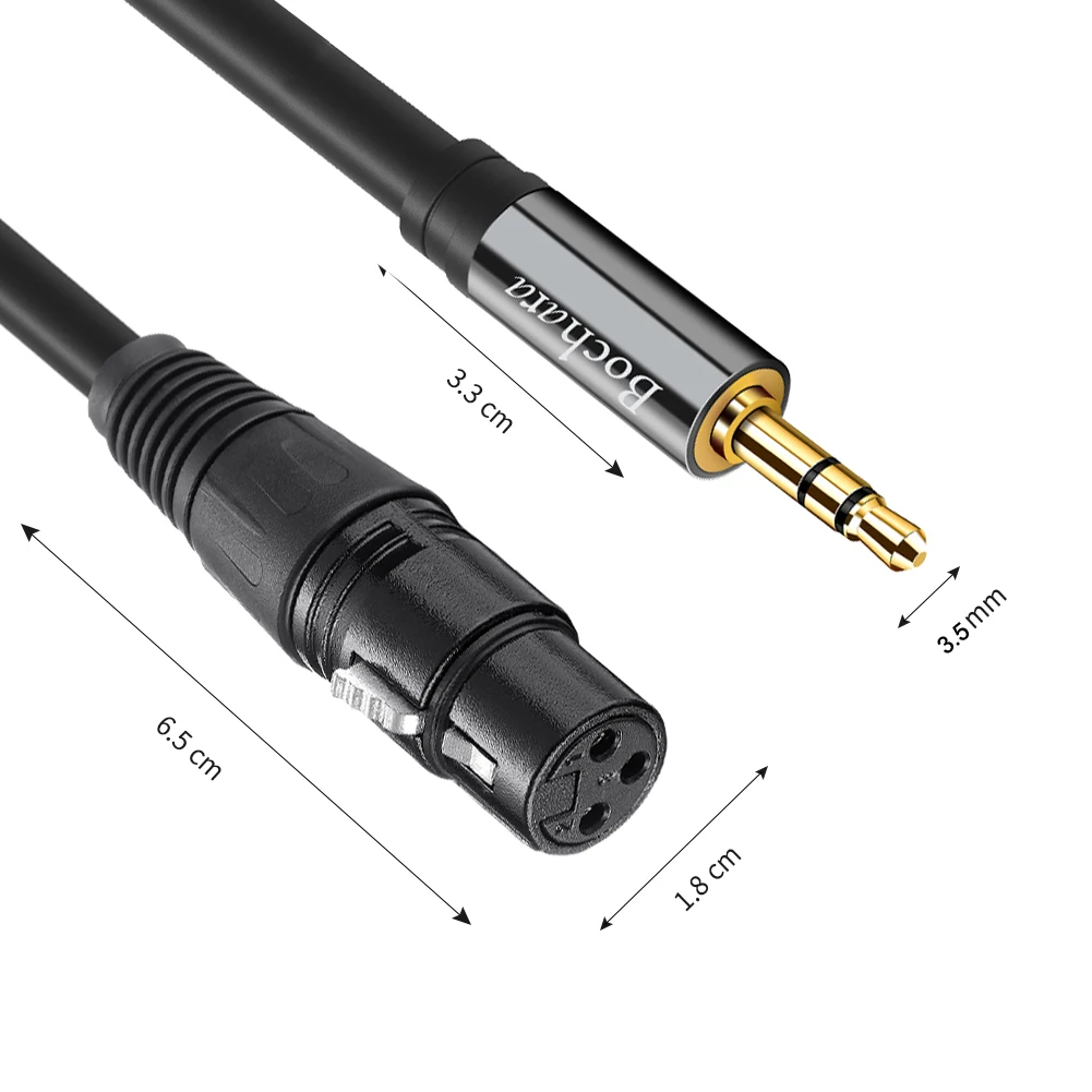 Bochara 1/8\'\' 3.5mm Stereo Jack to Dual XLR Female OFC Audio Cable Foil+Braided Shielded For Speakers 1.5m 3m 5m