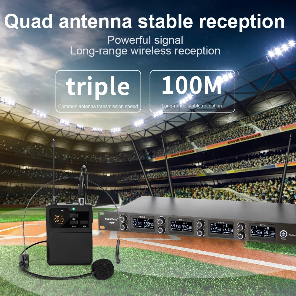 OEM D28XP Sistema microfonico wireless UHF a 8 canali True Diversity 8 cuffie per sala conferenze parlanti