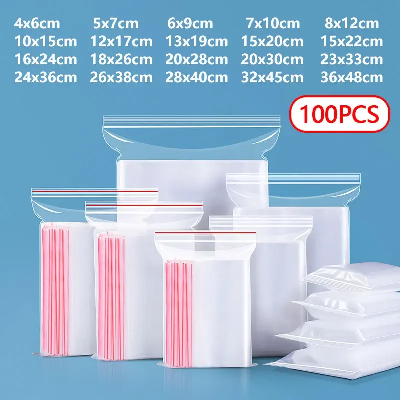 

100Pcs/lot Small ZipLock Plastic Bags Transparent Hermetic Bag Reclosable Vacuum Storage Bag Clear Bags Zipper Food Bags﻿ ﻿