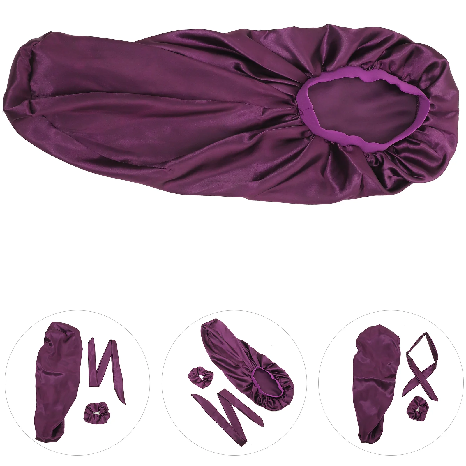 

Delicate Texture Sleep Satin Hat for Girl Curls Reusable Female Hair Wrap Decorative Purple