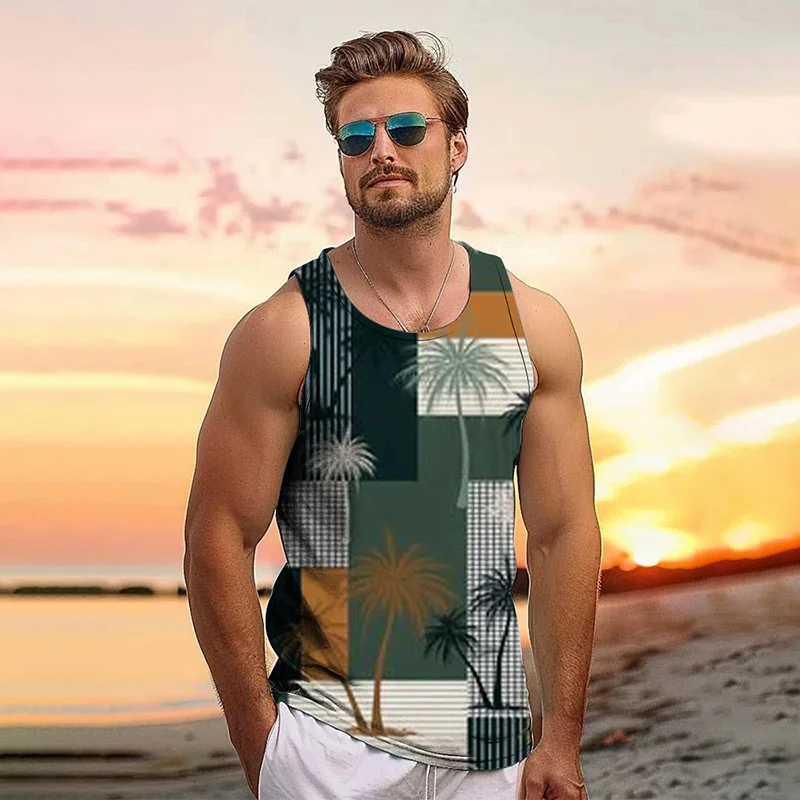 

Летний гавайский приморский освежающий и удобный мужской жилет, повседневный спортивный дышащий топ для фитнеса, уличная мода, универсальный жилет