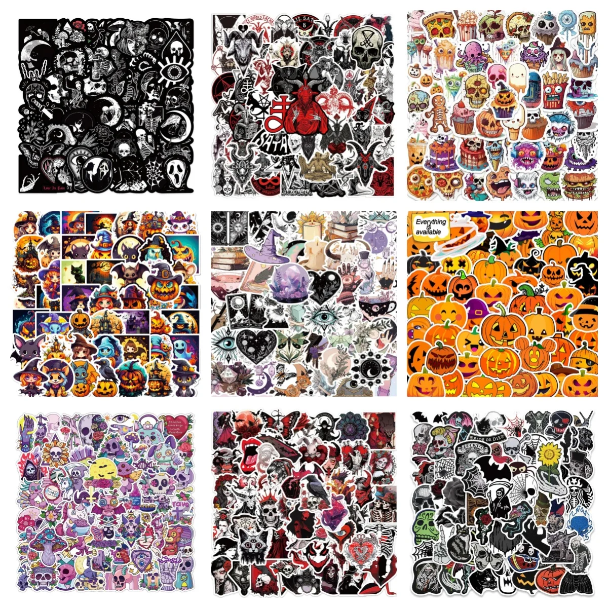 10/30/50PCS Halloween Pumpkin Skeleton Sticker Decoration Notebook Suitcase Fridge Scrapbook Waterproof Sticker Toy Wholesale