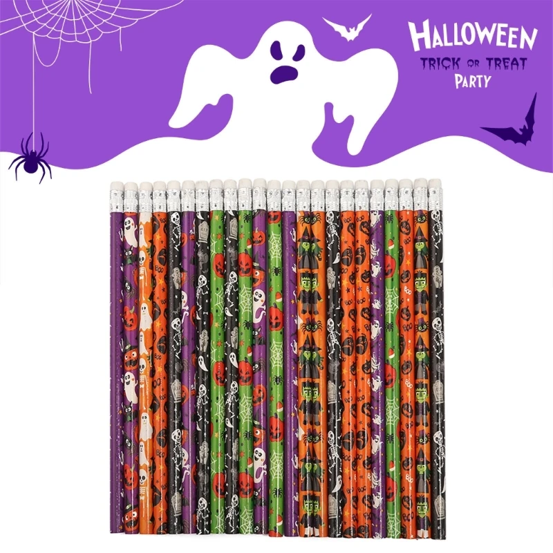 Juego lápices papelería con temática Halloween, rellenos para bolsas regalo, recuerdo fiesta Halloween
