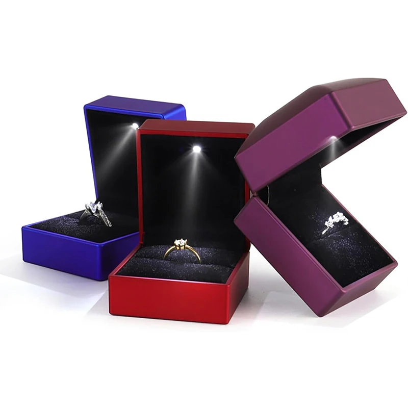 LED Light Ring Box Engagement Proposal Wedding Luxury Gift Box Red Wine Ring Case for Valentine's Day Anniversary Christmas