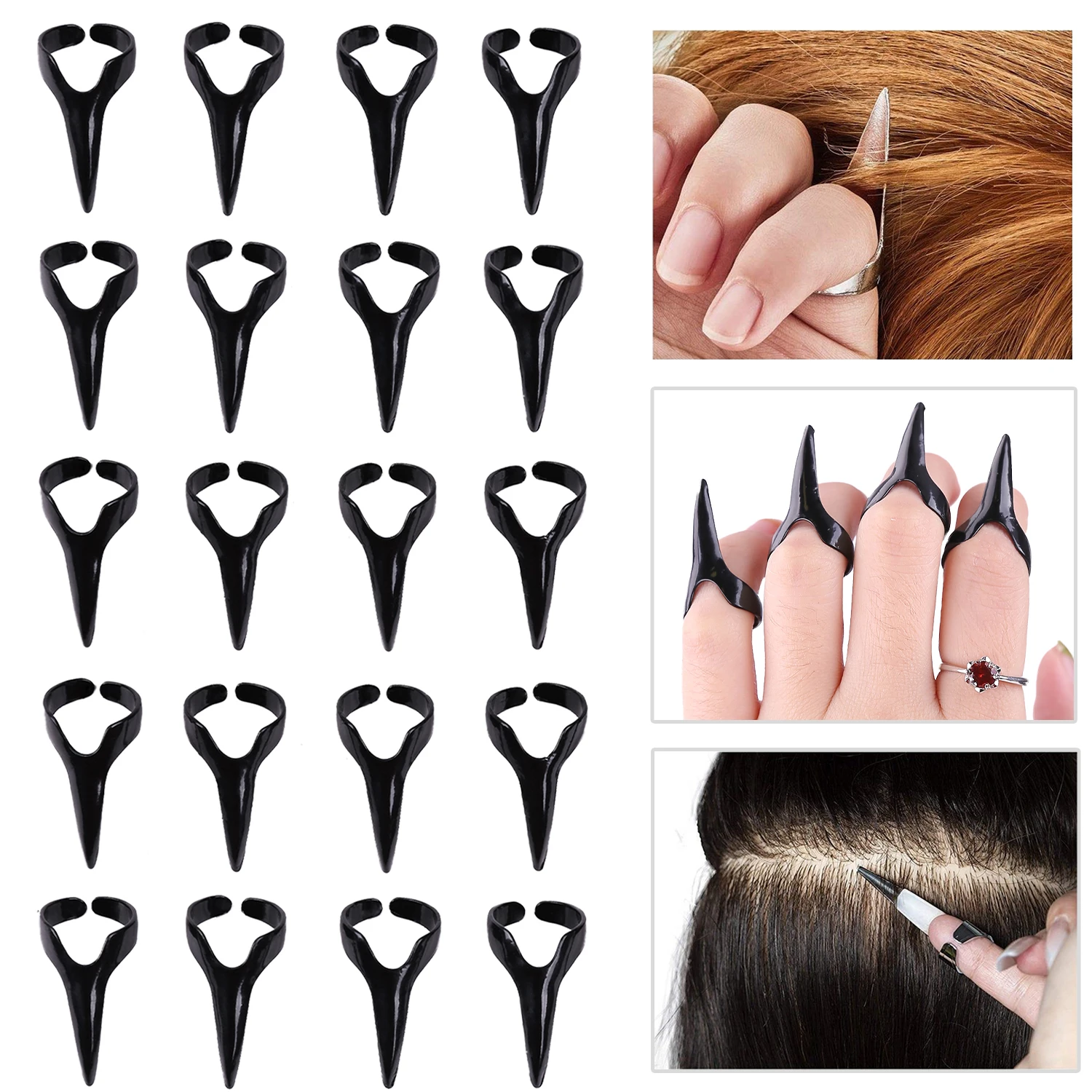 10/20Pcs Retro Gothic Haar Abschied Werkzeug Für Finger Flechten Haar Rack Haar Zubehör Klaue Ringe Magie Nagel trenn Werkzeug Gold – Detail 10