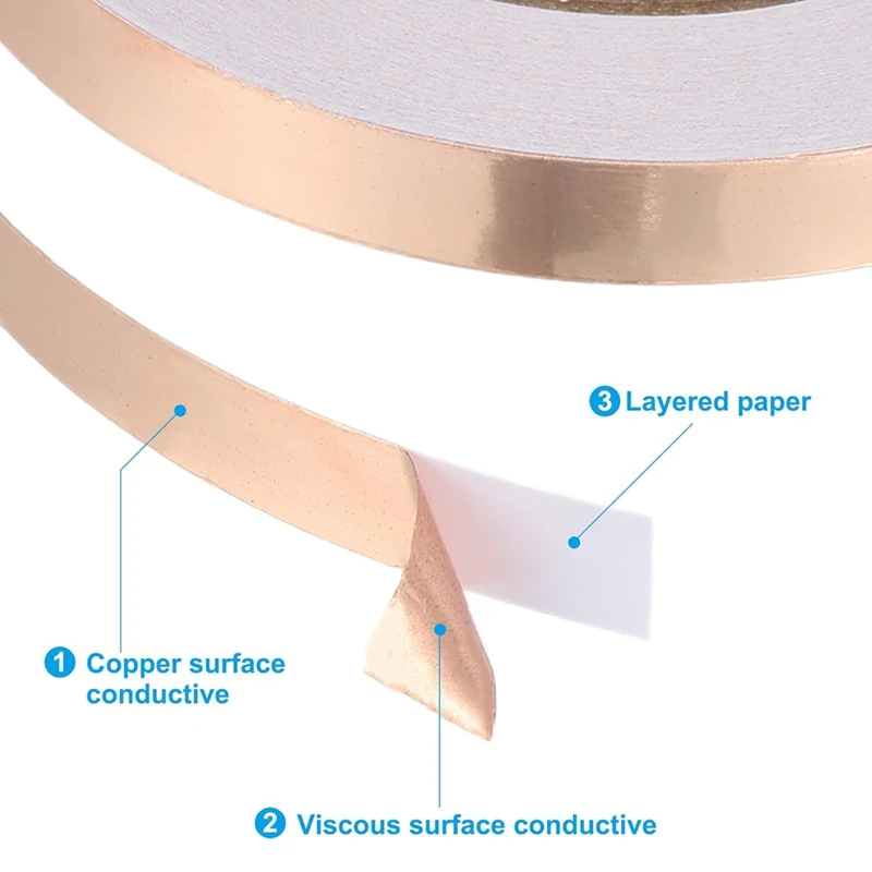 Cinta de lámina de cobre de 22 yardas y 3/8 pulgadas, cinta de cobre de 3 rollos con herramienta de lámina de vitral conductor con raspador para manualidades