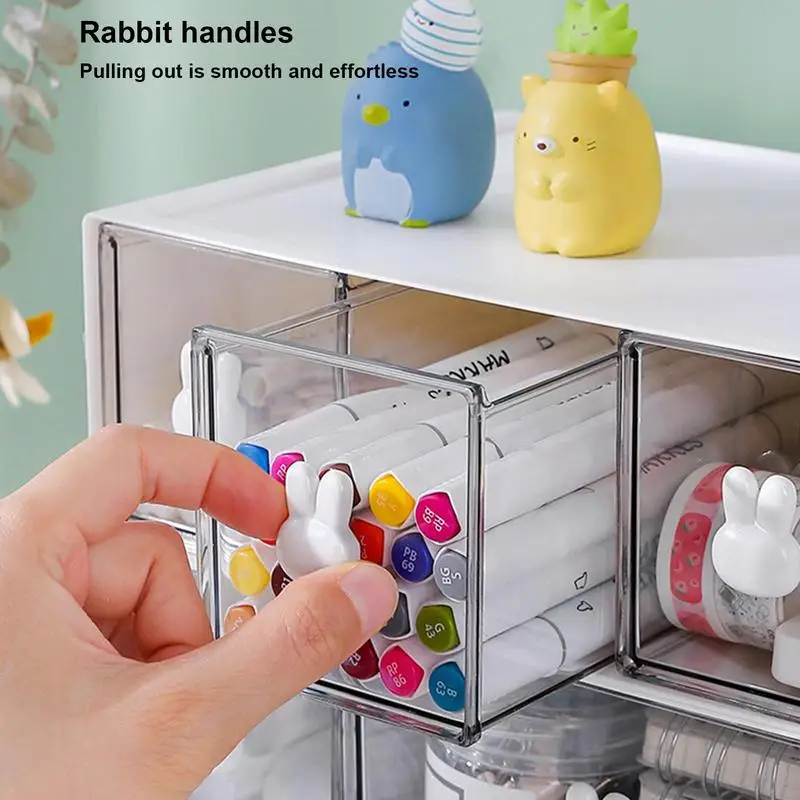 Stationary Organizer Rabbit Handle Desk Storage Box Stationery Box Desktop Stationery Storage Box Desk Organizer Makeup