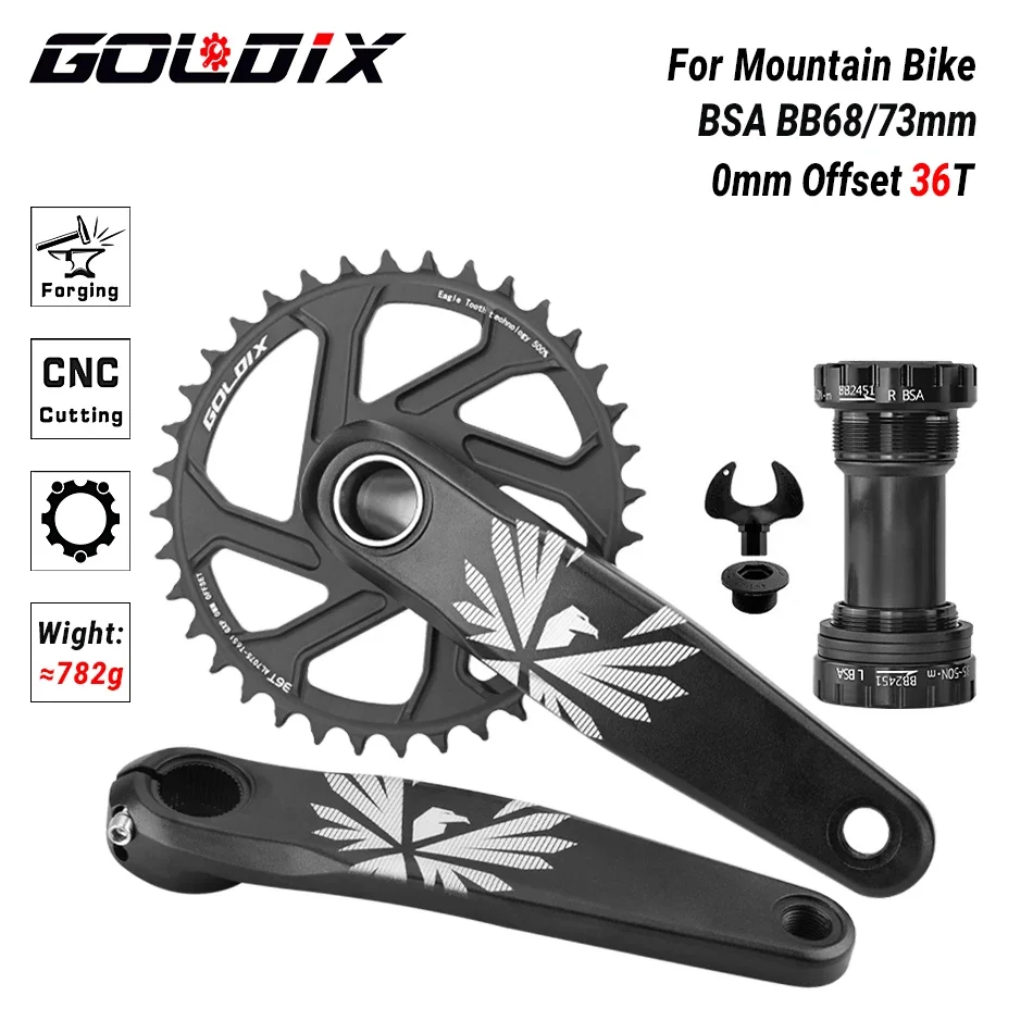 GOLDIX Fiets Crankstel 170/175mm Crank lengte 0mm Offset Direct Installeren Kettingblad 30/32/34/36/38T Voor Mountainbike Crankstel
