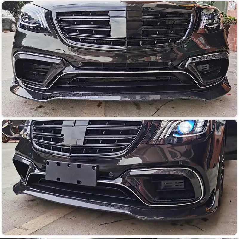 Car Front Bumper Lip Spiler for Benz S Class W222 S63 AMG 2018UP Front Lip Chin Protector Spoiler Splitters Guards Carbon Fiber