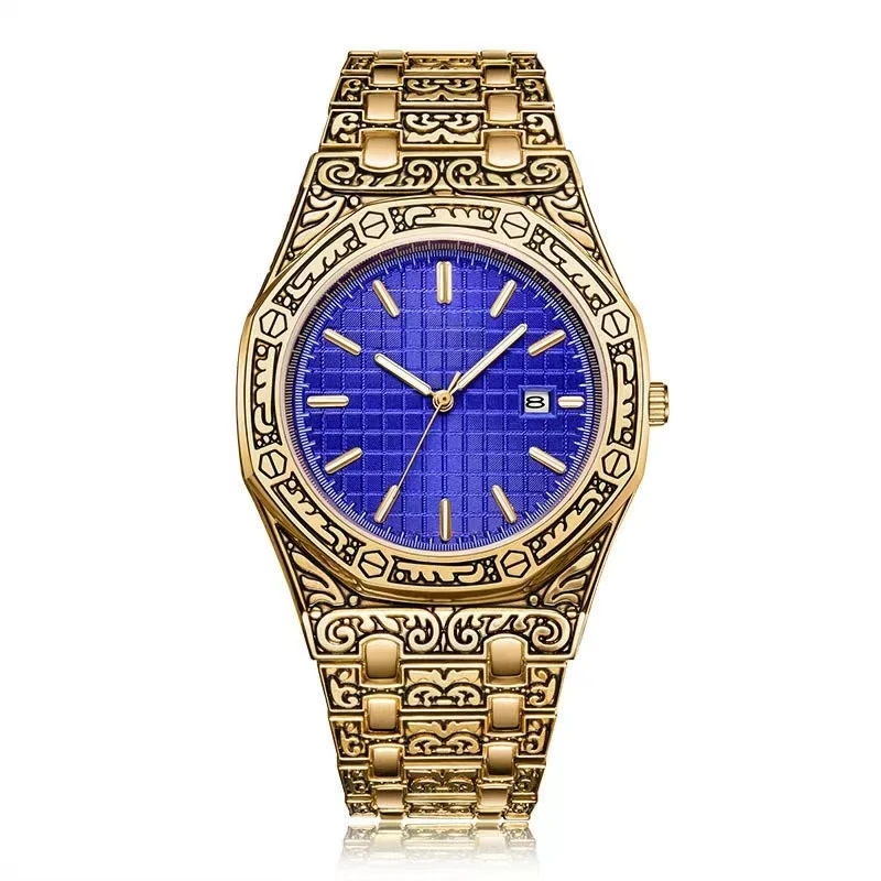 new Popular pattern quartz watches, men\'s steel bands, classic watches, fashion, personality, trendy business men\'s watches