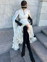 Solid White Ruffle Maxi Dress Women Fashion Lace Pleated Sleeveless Off-shoulder Long Dresses Lady 2026 Summer Holiday Robes New - Image 5