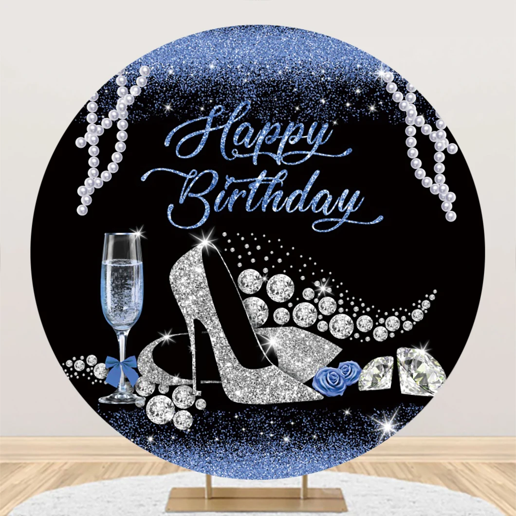 Adult Happy Birthday Round Photography Backdrop Cover White Gold Glitter Balloon Circle Baby Shower Photo Background Studio Prop