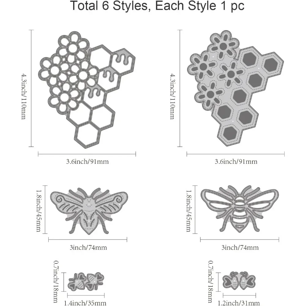 4Pcs Honeybee Cutting Dies Metal Hive Flowers Bee Die Cuts Embossing Stencils Template for Paper Card Making Decoration DIY