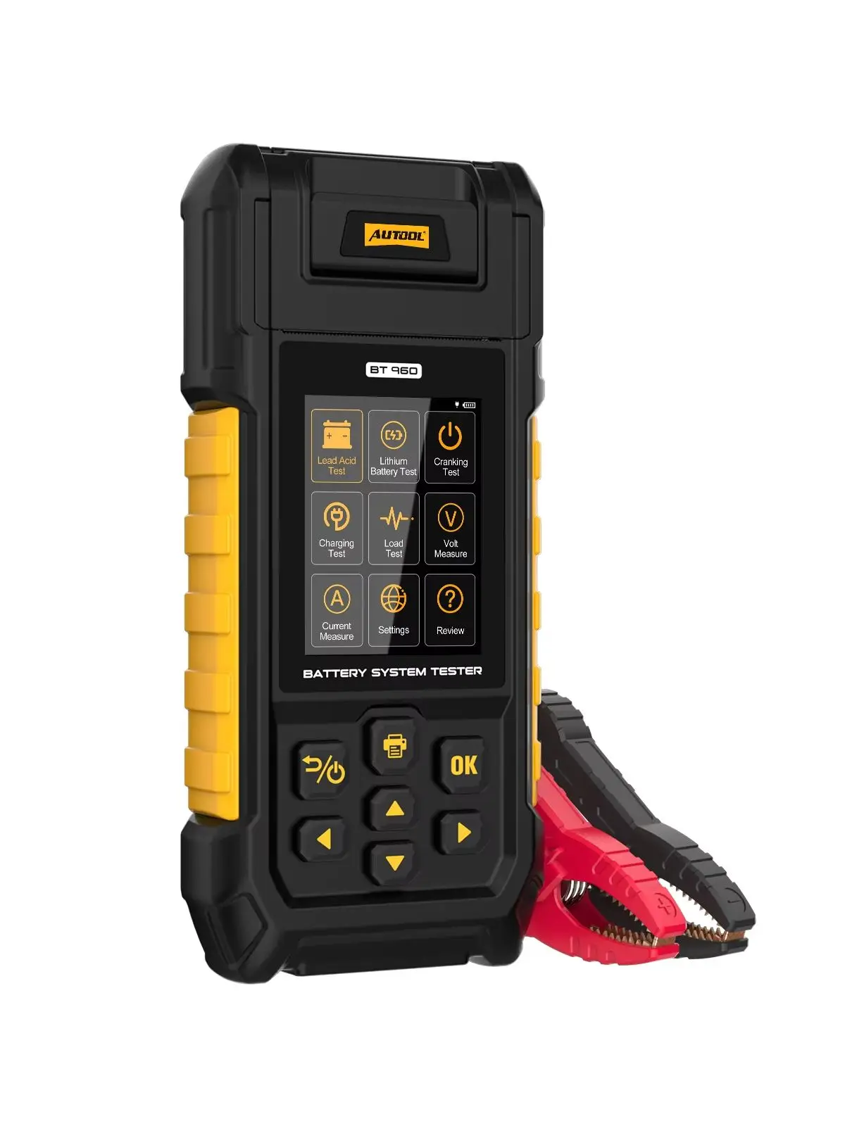 AUTOOL BT960 Autobatterietester Analysator 6V 12V 24V 0‑80V 30‑2000CCA mit eingebautem Drucker Lithium-Blei-Säure-Diagnosetool