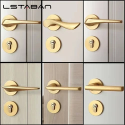 Indoor Golden Door Handle Set Simple Aluminum Alloy Magnetic Door Lock Bedroom Wooden Door Mute Anti-theft Door Handle