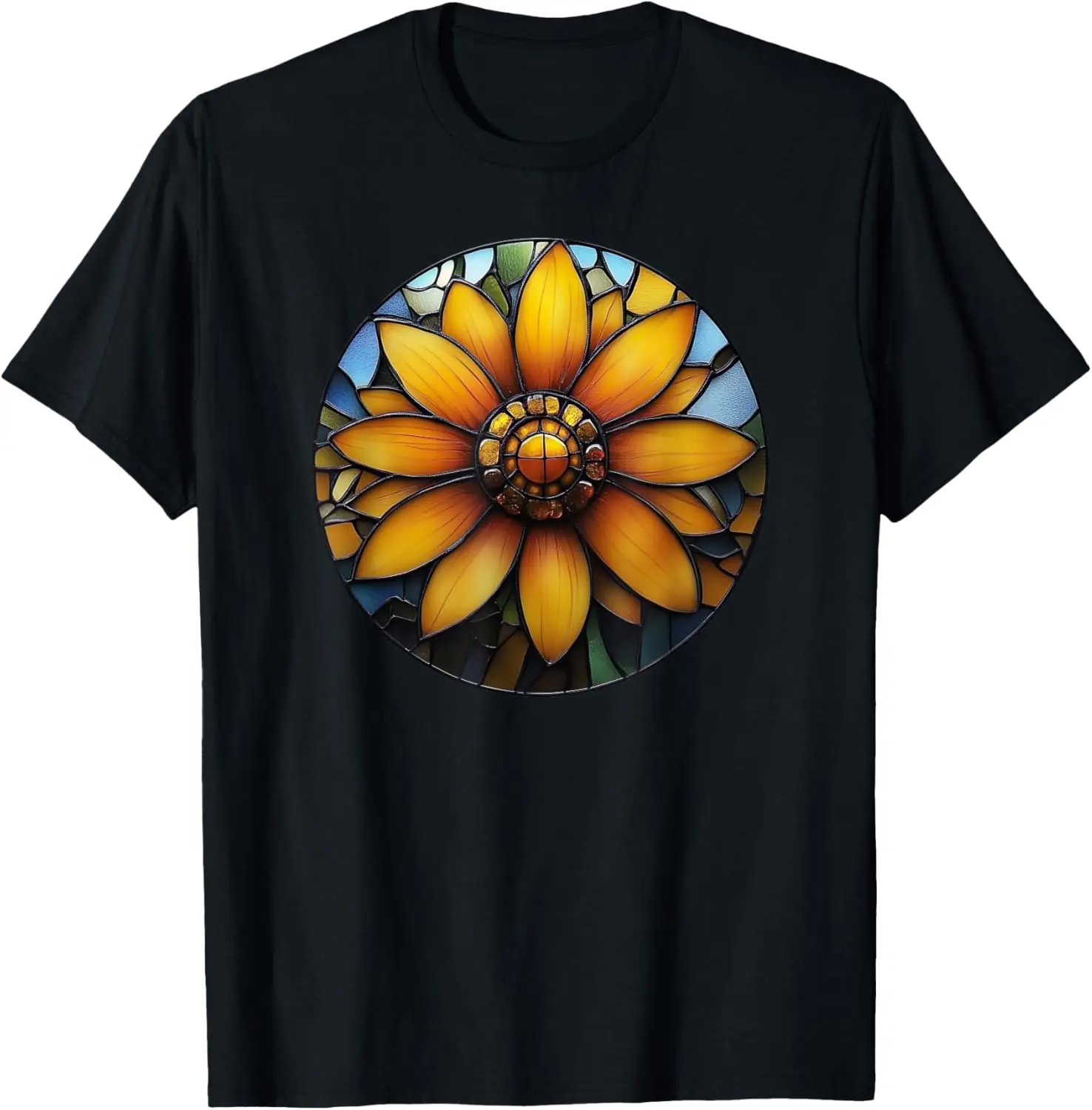 Daisy Flower Floral Stained Glass Pattern Print T-Shirt