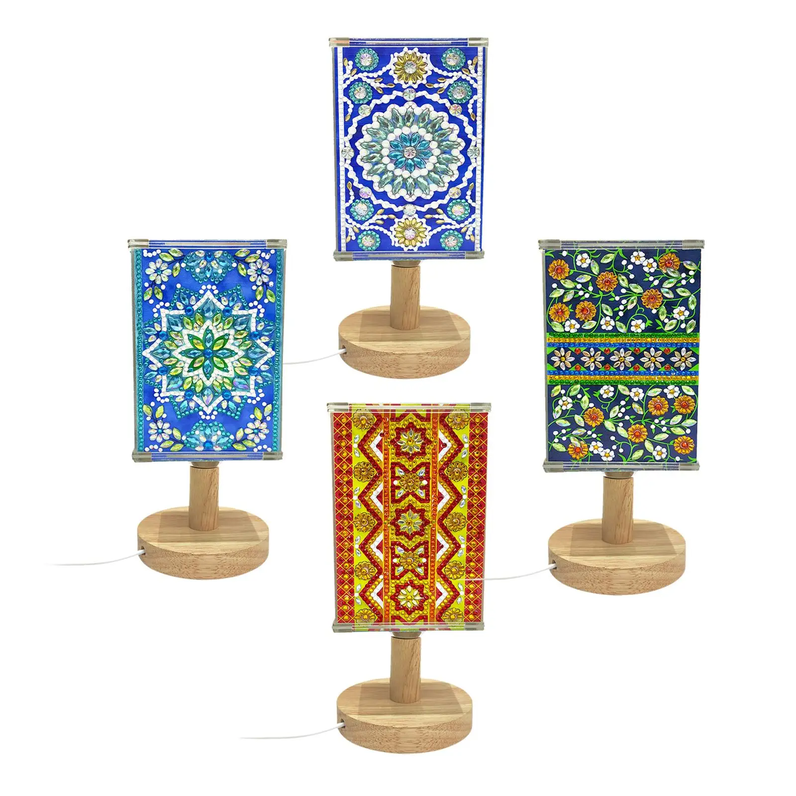 DIY Diamond Painting Lamp Ornaments Home Decoration Lamp Crafts Wood Base Diamond Painting Table Lamp for Office Living Room