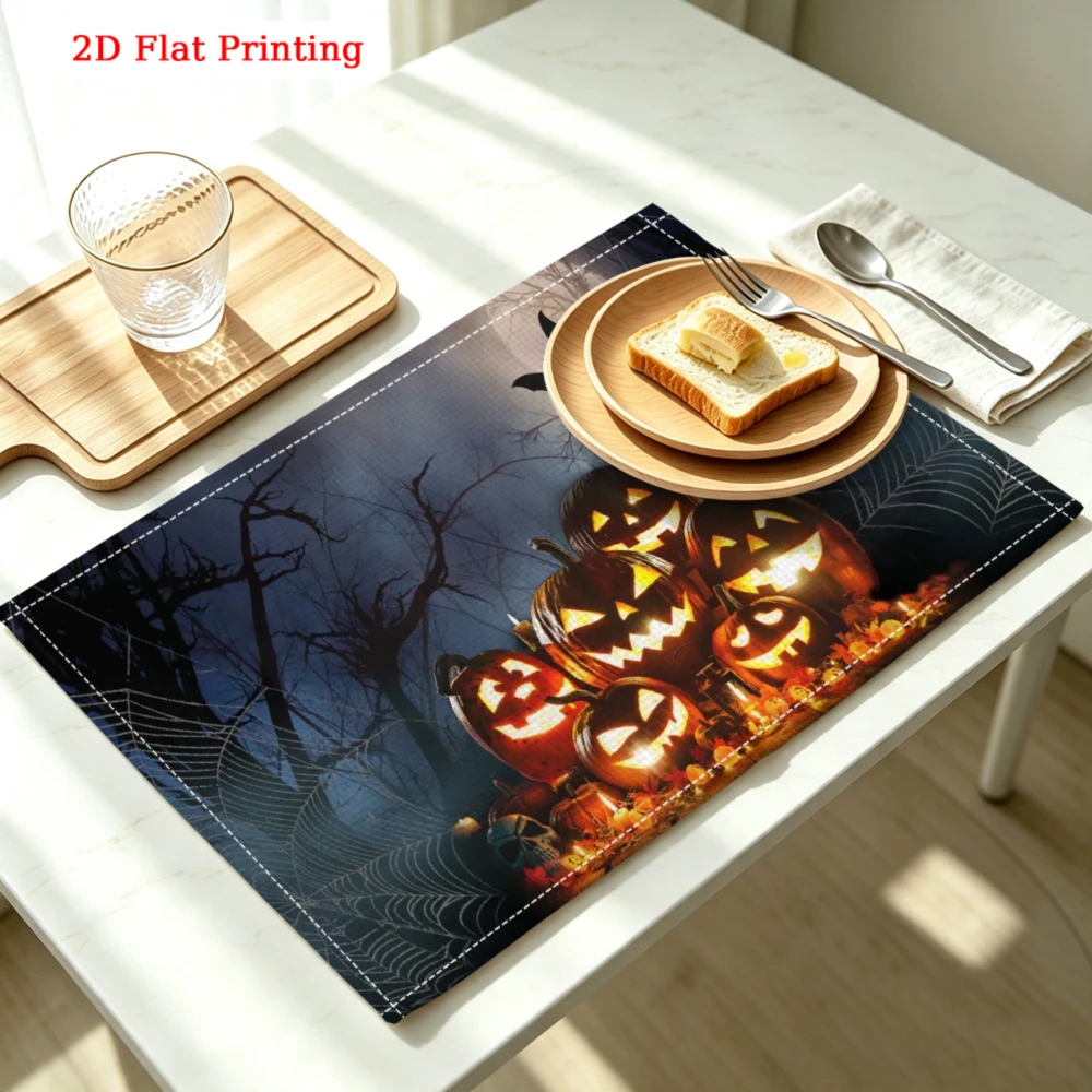 1Pc Halloween Pumpkin Placemat Black Spiderweb Table Mat Kitchen Dining Decor 30X40Cm