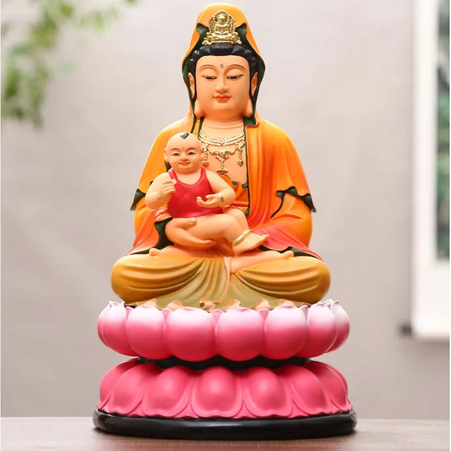 

Оптовая продажа фигурки Будды HOME SHOP Пропочное прощание FENG SHUI TONGZI GUANYIN Бог QIU ZI PUSA цветная статуя