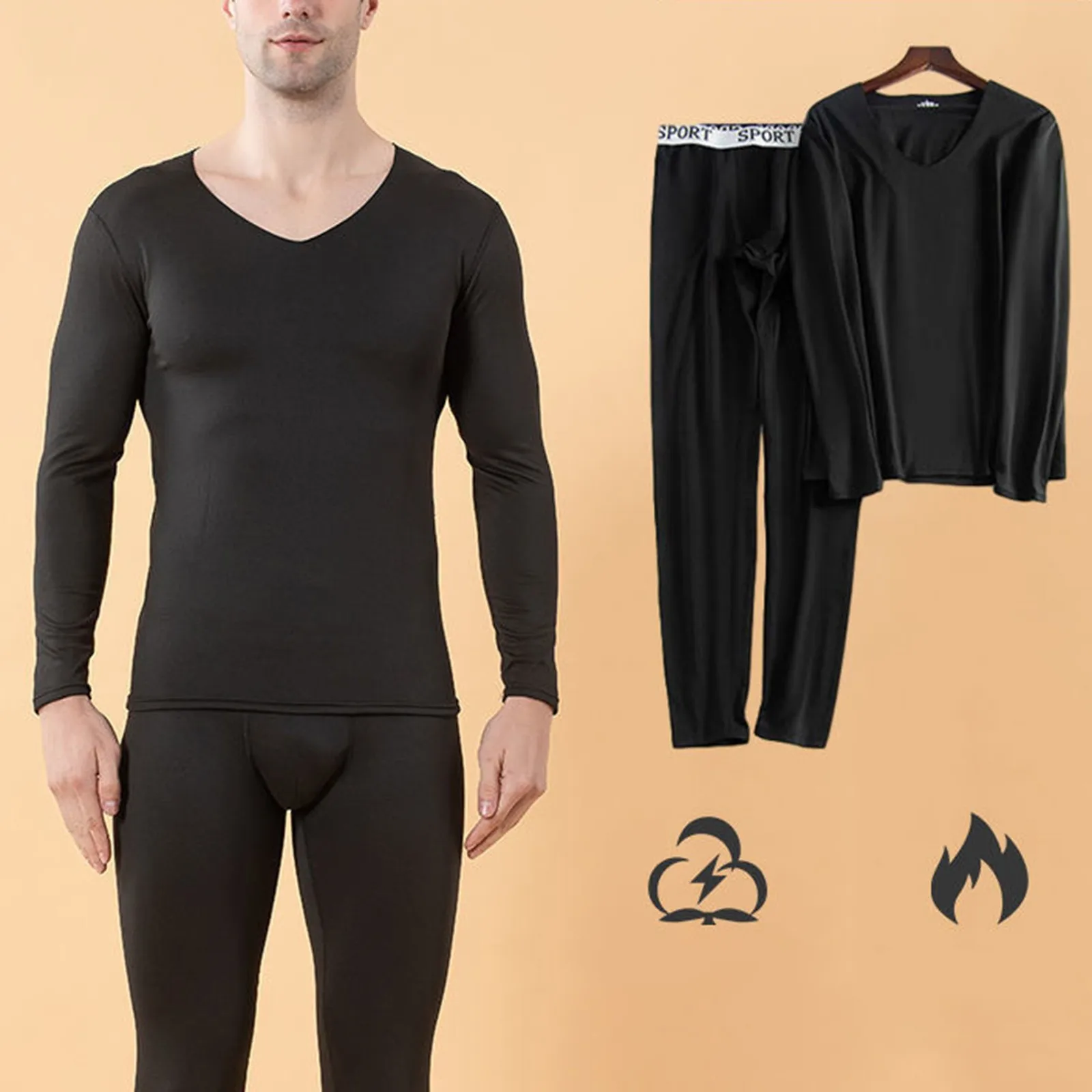 Warm Leggings Tops Base Layer Thermo Home Clothes For Men Autumn Winter Cotton Thermal Long Johns Top Bottom Underwear Set