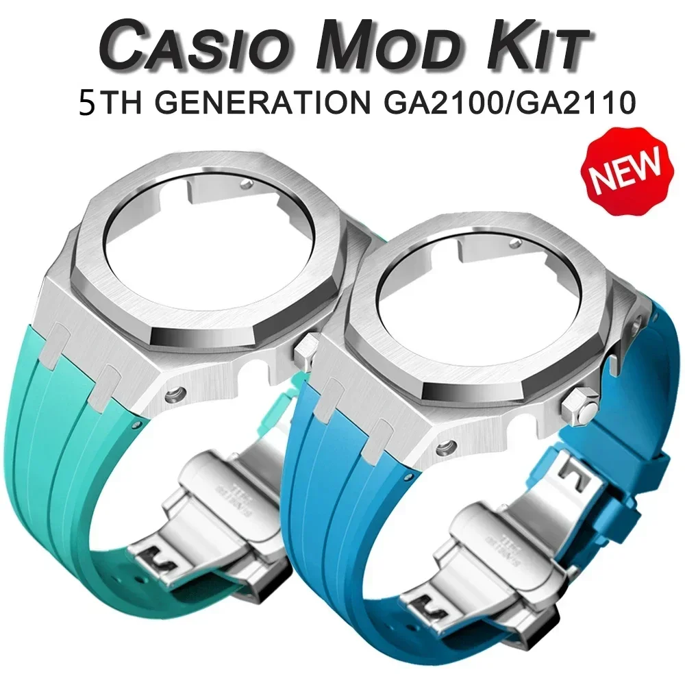 New Gen5 Casioak Stainless Steel Case for G-Shock GA2100 Mod Kits Modification Kit Metal Bezel Rubber Band for GA2110 GAB2100