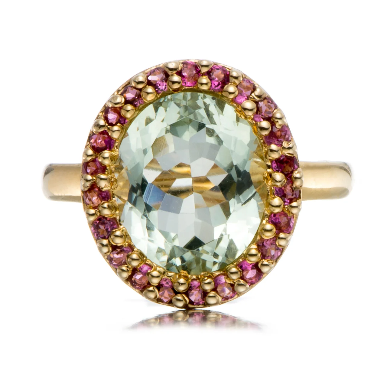 

Green Amethyst and Rhodolite 18k Yellow Gold Over Sterling Silver Ring